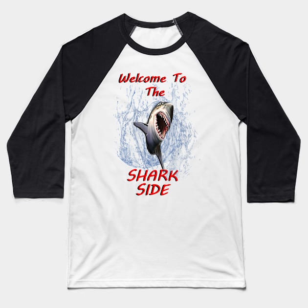 Graphic Design: Great White Shark Design, Welcome To The Dark Side Baseball T-Shirt by tamdevo1